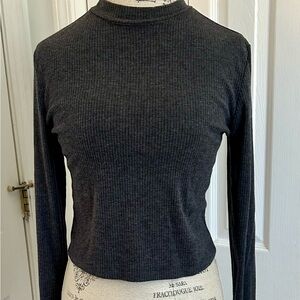 Primark Charcoal Ribbed Long-Sleeve Mock Neck Top